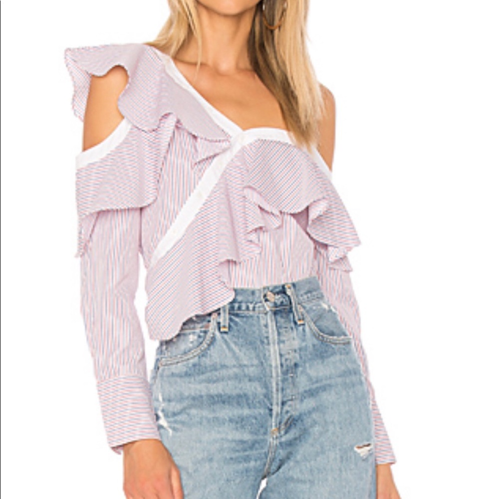 ONE SHOULDER TOP IN CARMINE RED MULTI